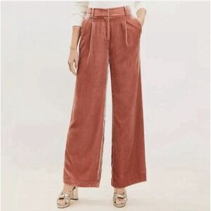NWT LOFT Size 00 28"x32" Peyton Velvet Wide Leg High Waist Trouser Pants Rose